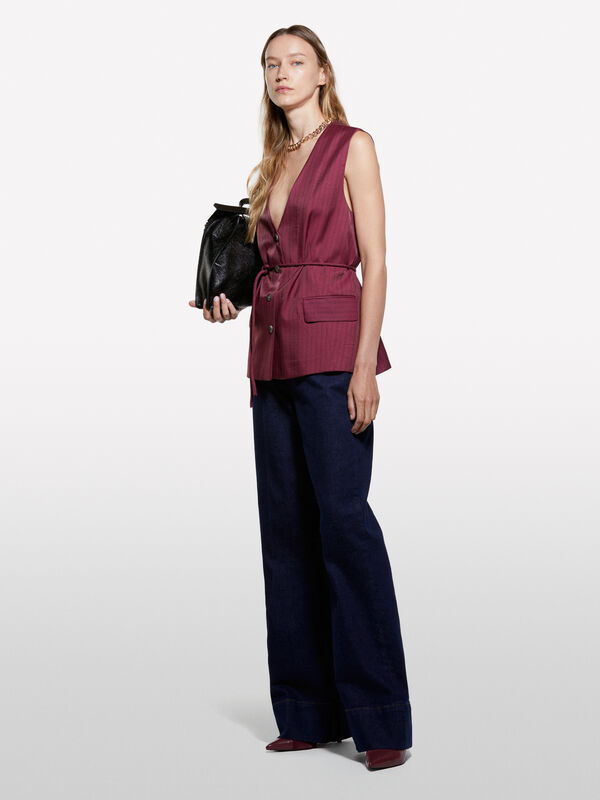 Gilet rosa blush a righe - gilet e smanicati da donna | Sisley