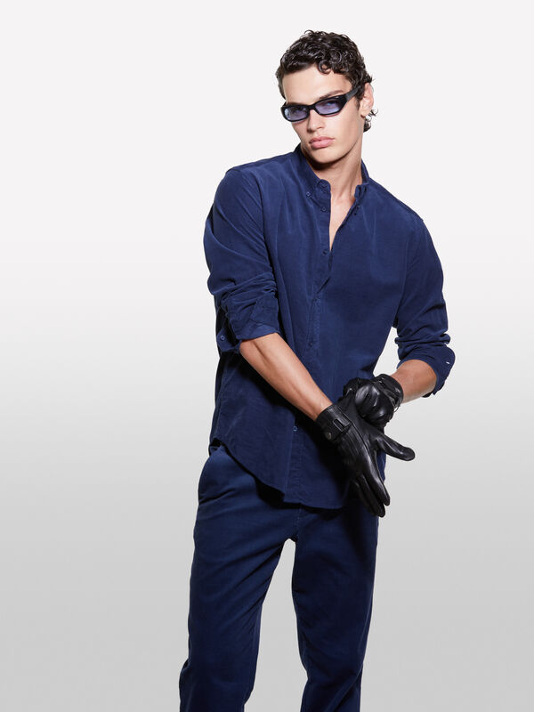 Camicia blu scuro in velluto a costine - camicie regular da uomo | Sisley