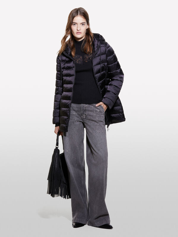 Giubbotto imbottito in nylon nero - piumini e giacche imbottite da donna | Sisley