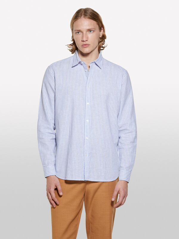 Camicia in misto lino azzurra a righe - camicie regular da uomo | Sisley
