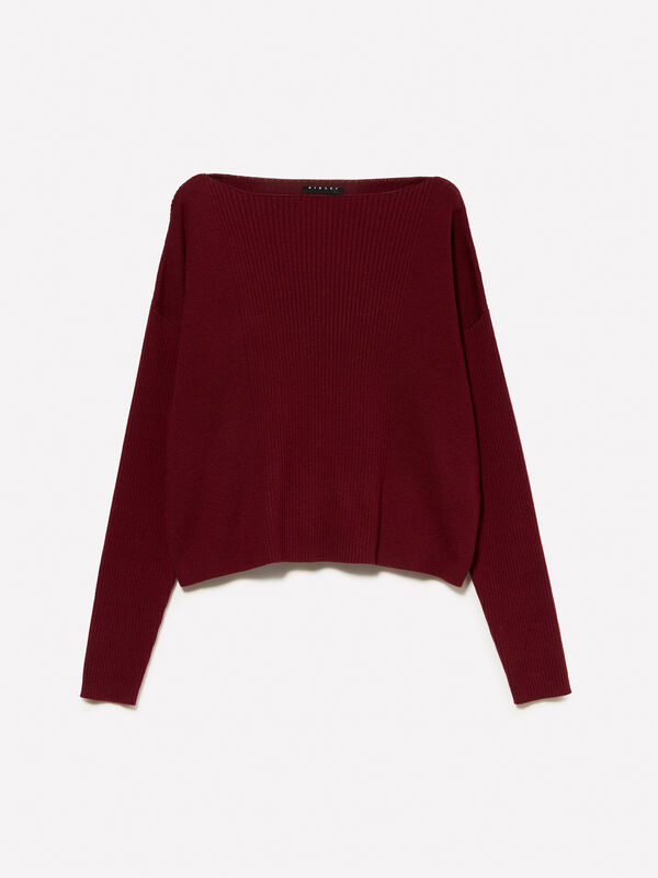 Maglia bordeaux con scollo a barca - maglie girocollo da donna | Sisley