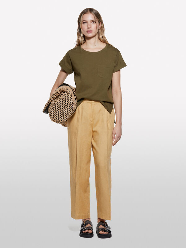 T-shirt verde militare con taschino - t-shirt a manica corta da donna | Sisley