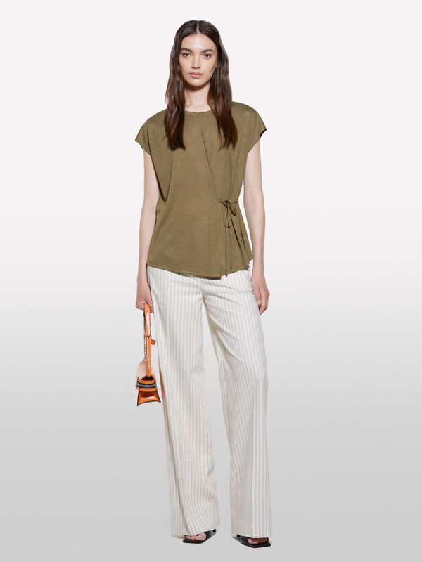 T-shirt verde militare con laccetti - t-shirt a manica corta da donna | Sisley