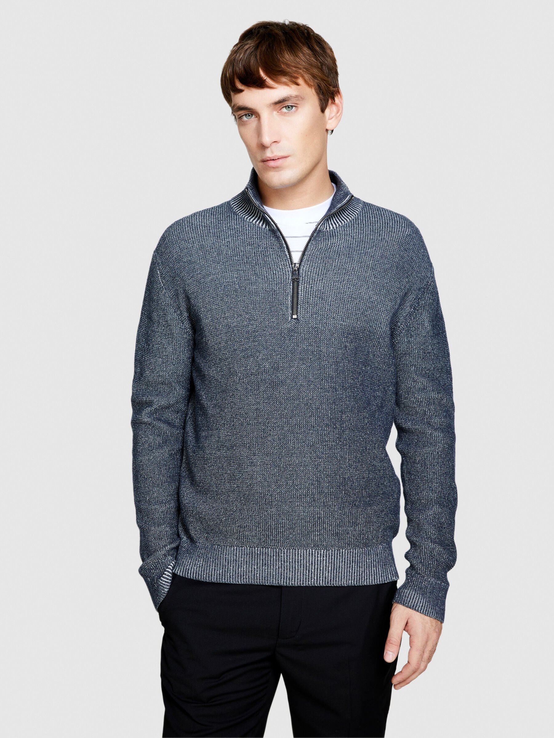 Maglia con mezza zip Grigio Scuro Sisley