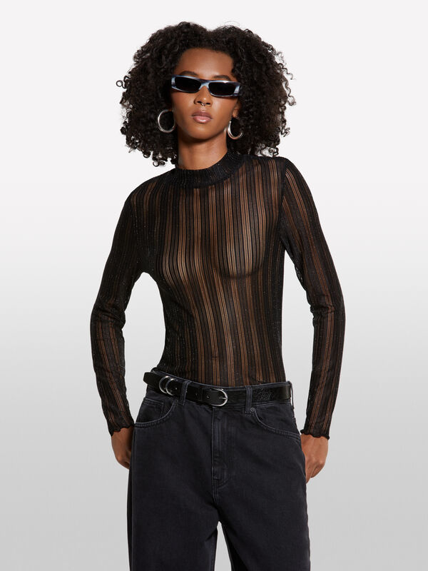 Maglietta trasparente nera - t-shirt a manica lunga da donna | Sisley