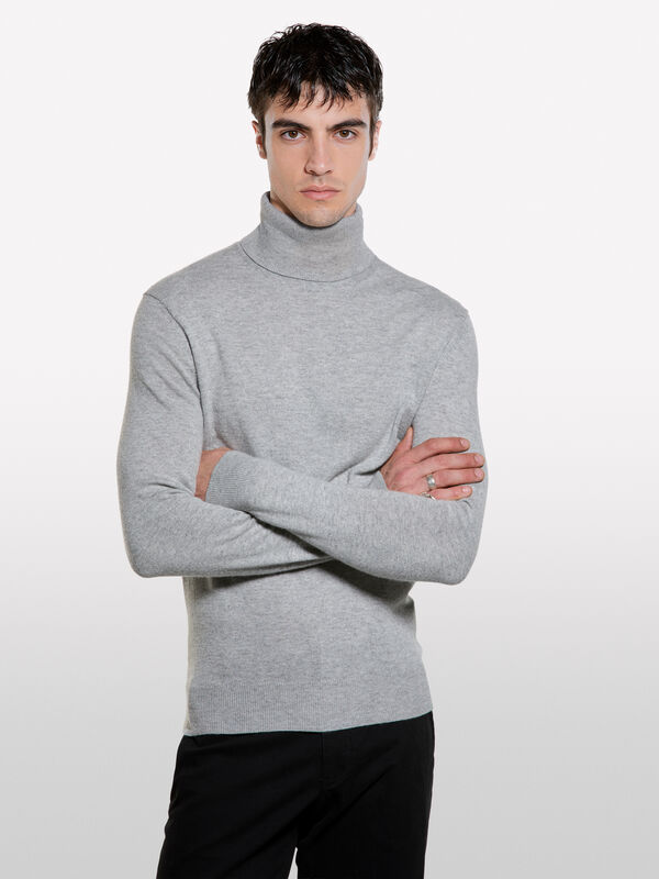 Maglia grigio regular fit con collo alto - maglie collo alto da uomo | Sisley