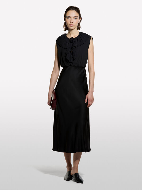Abito longuette nero - vestiti midi da donna | Sisley