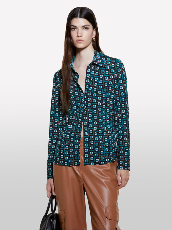 Camicia verde ottanio a costine stampata - camicie da donna | Sisley