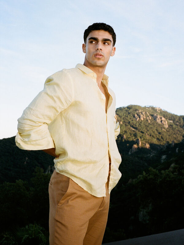 Camicia gialla 100% lino - camicie regular da uomo | Sisley