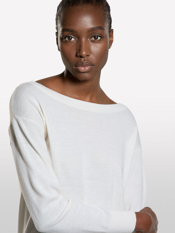 Maglia bianco panna con scollo a barca - maglie scollo a barchetta da donna | Sisley