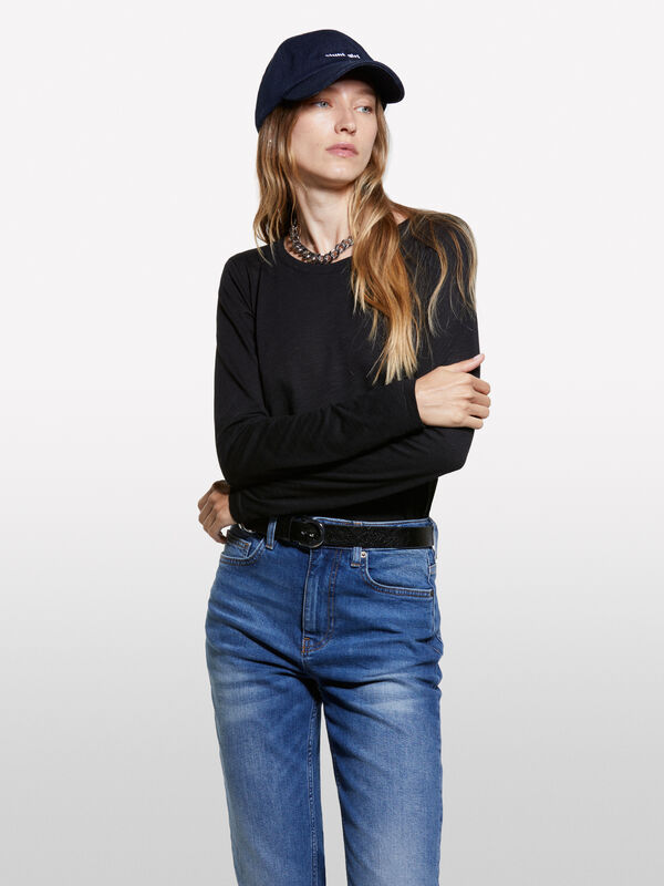 T-shirt nera a maniche lunghe - t-shirt a manica lunga da donna | Sisley