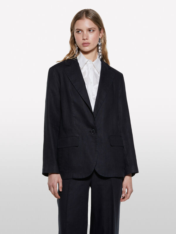 Blazer nero 100% lino - blazer da donna | Sisley