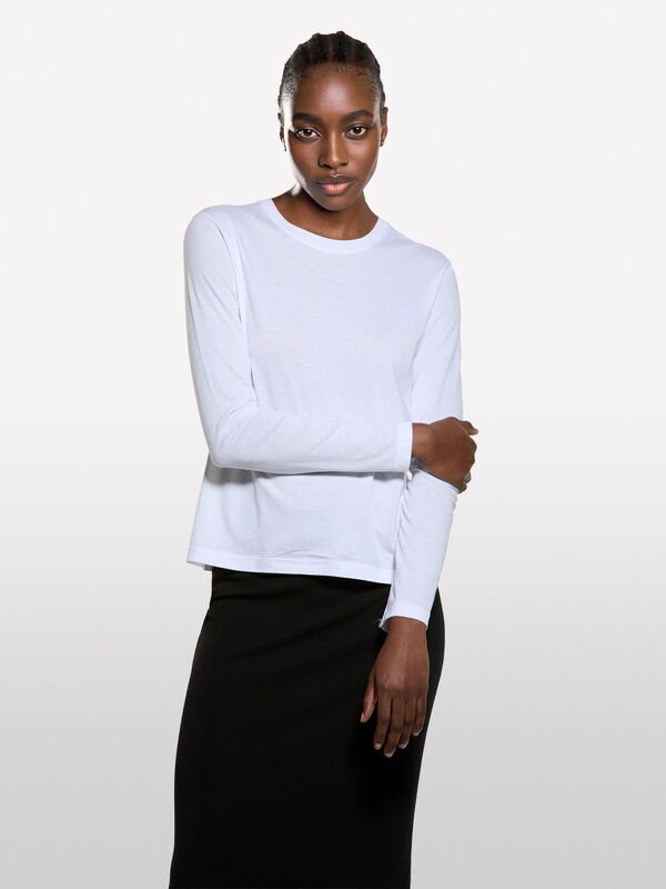 T-shirt bianca a maniche lunghe - t-shirt a manica lunga da donna | Sisley