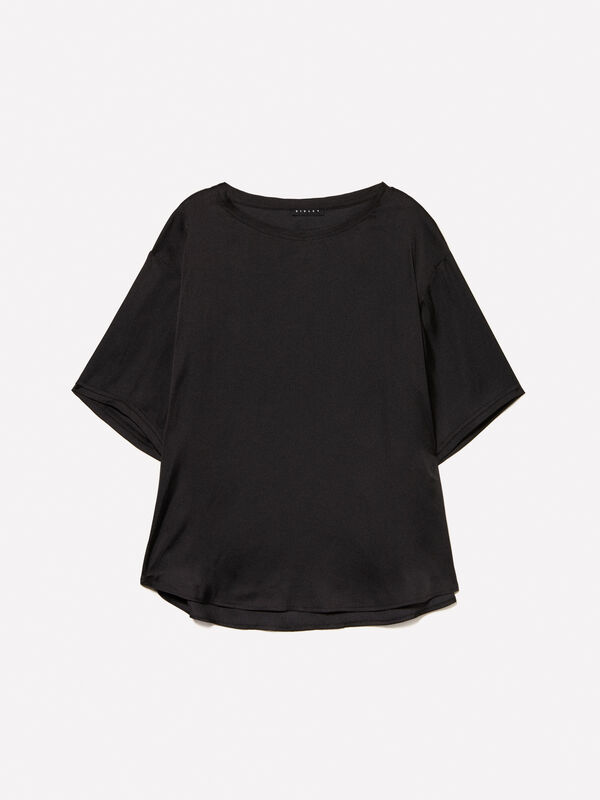Blusa nera over fit in satin - bluse da donna | Sisley