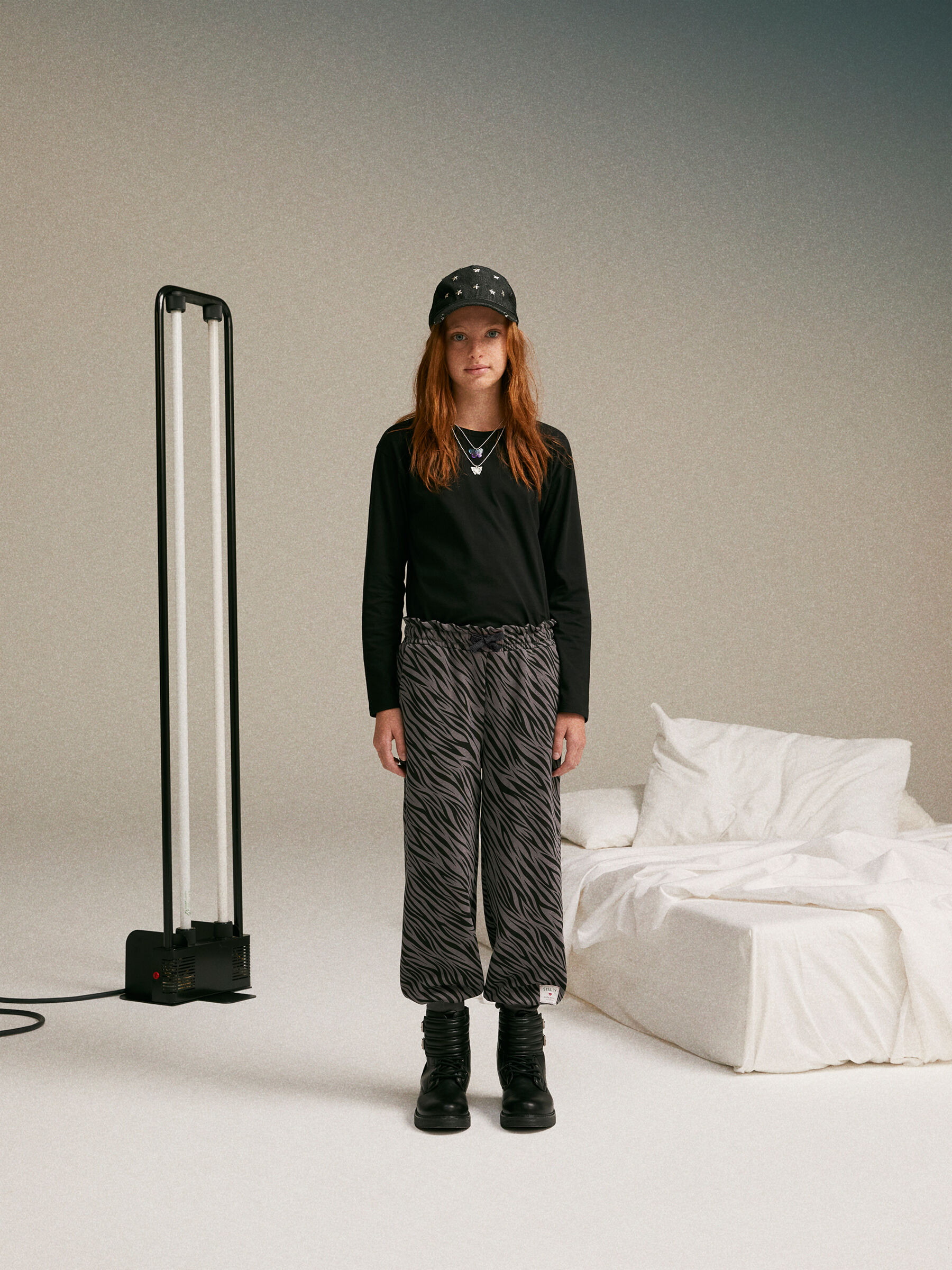 Joggers animalier Grigio Scuro Bambina Sisley