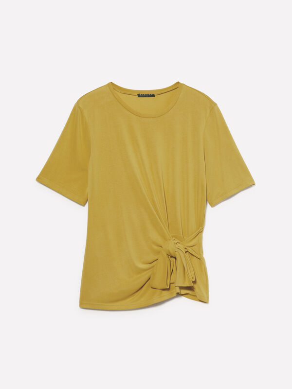 T-shirt senape con nodo - t-shirt a manica corta da donna | Sisley