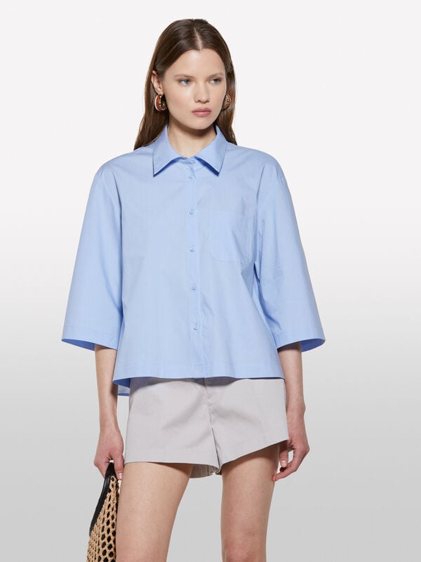 Camicia cropped azzurra con pieghe - camicie da donna | Sisley