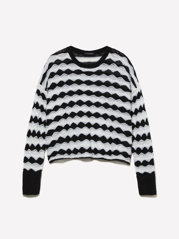 Maglia cropped con lurex nera e bianca - maglieria da bambina | Sisley Young