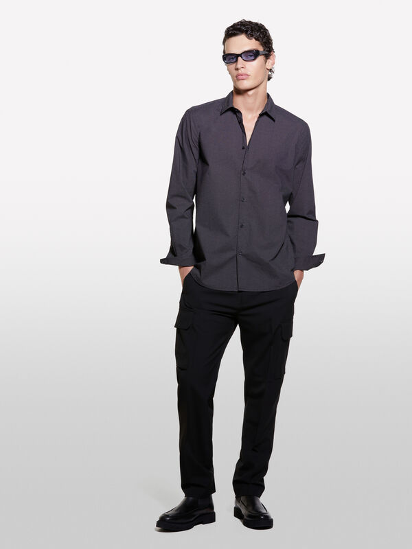 Camicia nera stampata in 100% cotone bio - camicie slim fit da uomo | Sisley