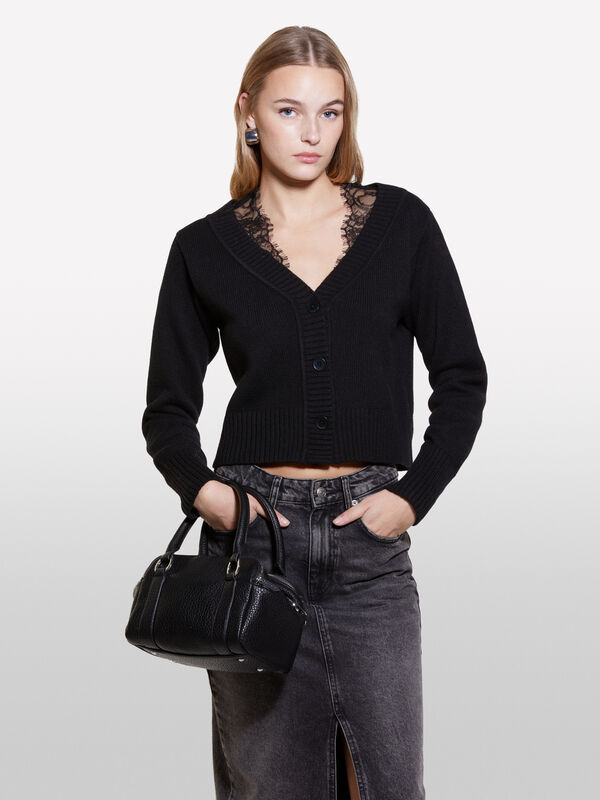 Cardigan nero con pizzo - cardigan da donna | Sisley
