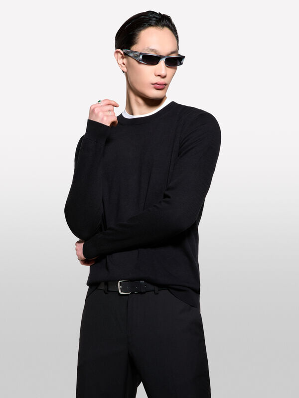 Maglia nera regular fit - maglie girocollo da uomo | Sisley