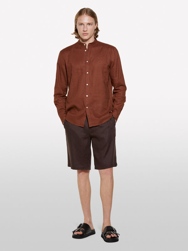 Bermuda marrone scuro 100% lino - pantaloni shorts da uomo | Sisley