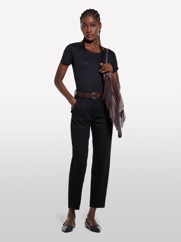 T-shirt girocollo nera - t-shirt a manica corta da donna | Sisley