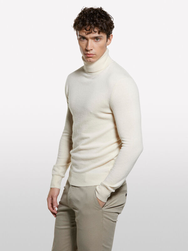 Maglia beige regular fit con collo alto - maglie collo alto da uomo | Sisley