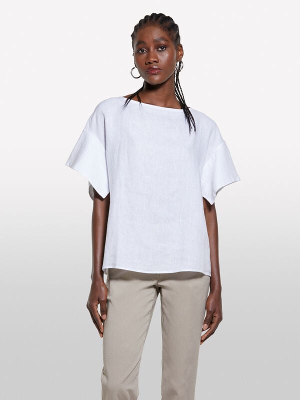 Blusa bianca in 100% lino	 - bluse da donna | Sisley