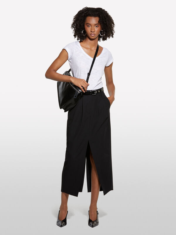 Gonna midi nera con spacco - gonne midi, longuette donna | Sisley