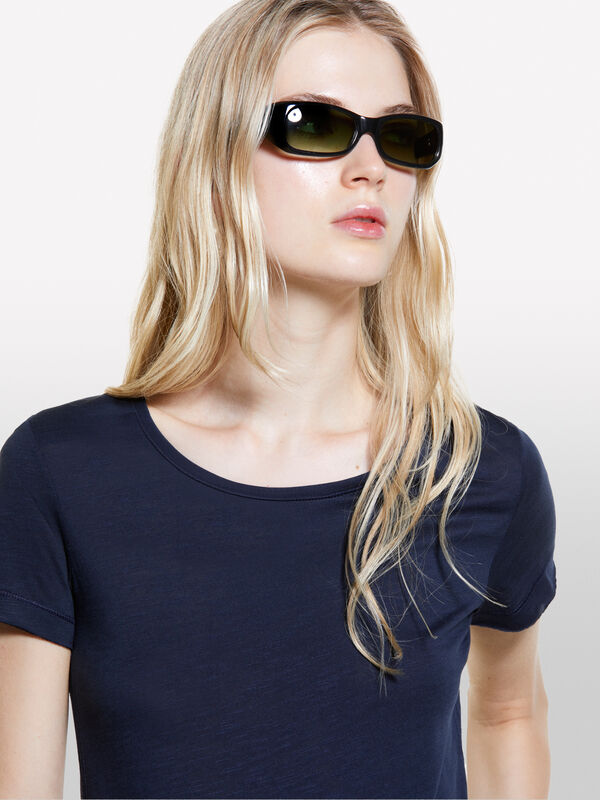 T-shirt blu scuro con taglio a vivo - t-shirt a manica corta da donna | Sisley