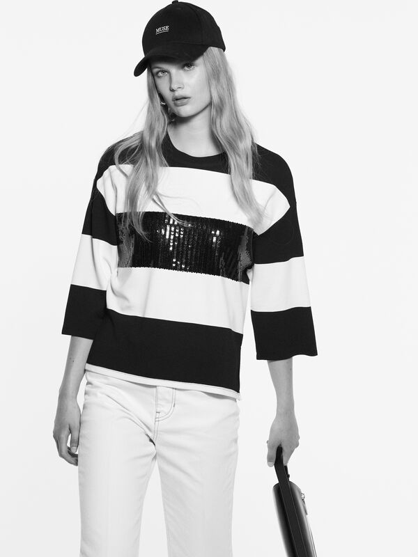 T-shirt a righe con paillettes - t-shirt a manica corta da donna | Sisley
