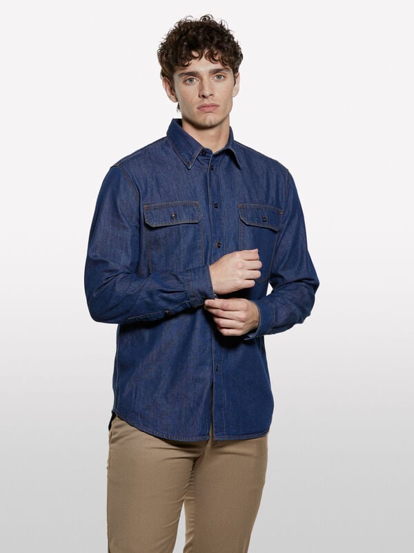 Camicia di jeans blu Camicia di jeans blu - camicie regular da uomo | Sisley