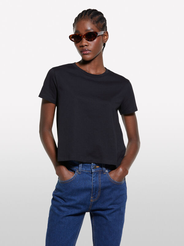 T-shirt boxy fit nera - t-shirt a manica corta da donna | Sisley
