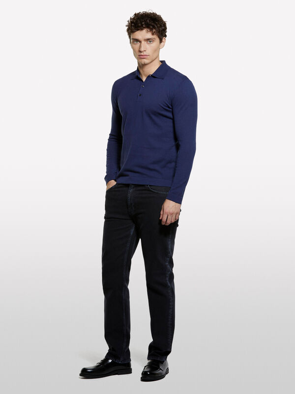 Polo in maglia blu scuro - maglie scollo a v da uomo | Sisley