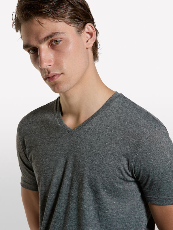 T-shirt tinto filo grigio scuro - t-shirt a manica corta da uomo | Sisley