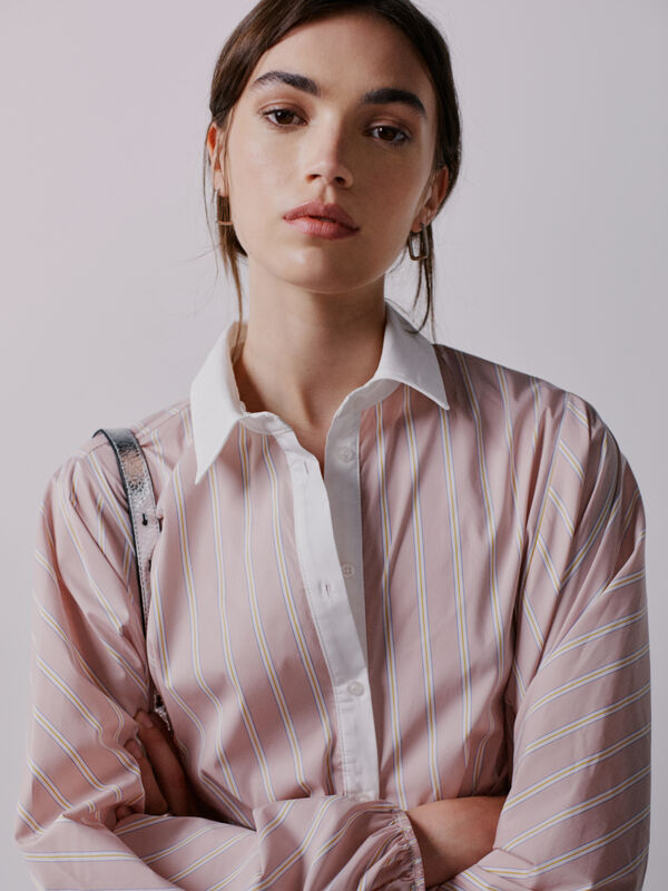 Camicia a righe rosa con contrasto - camicie da donna | Sisley