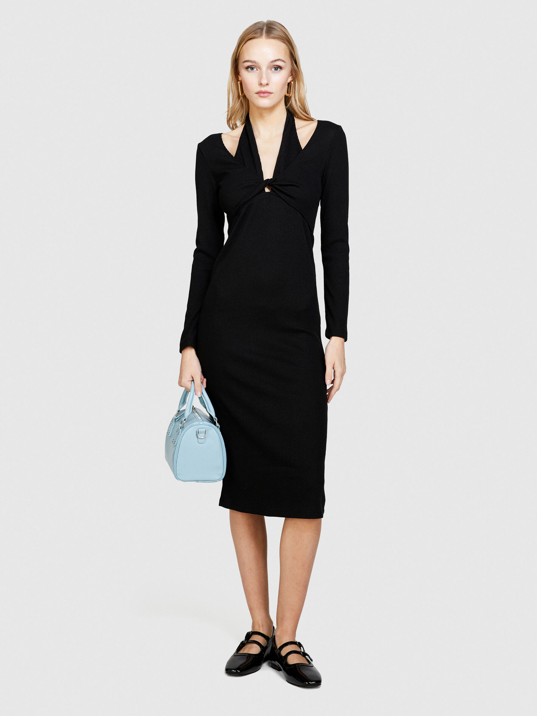 Vestito con torchon e obl Nero Donna Sisley