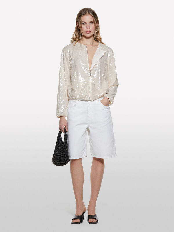 Bermuda di jeans bianca relaxed fit - jeans shorts da donna | Sisley