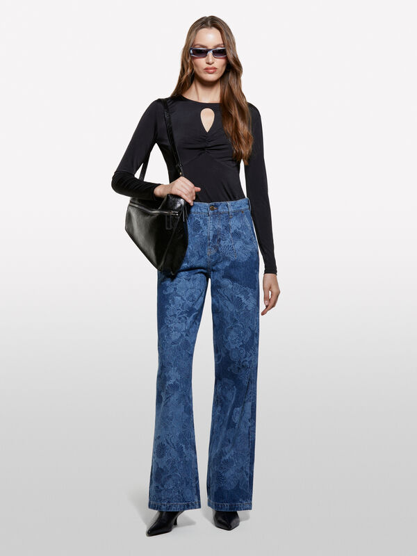 Maglietta nera con arriccio  - t-shirt a manica lunga da donna | Sisley