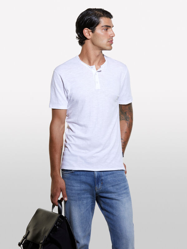 T-shirt serafino bianca - t-shirt a manica corta da uomo | Sisley