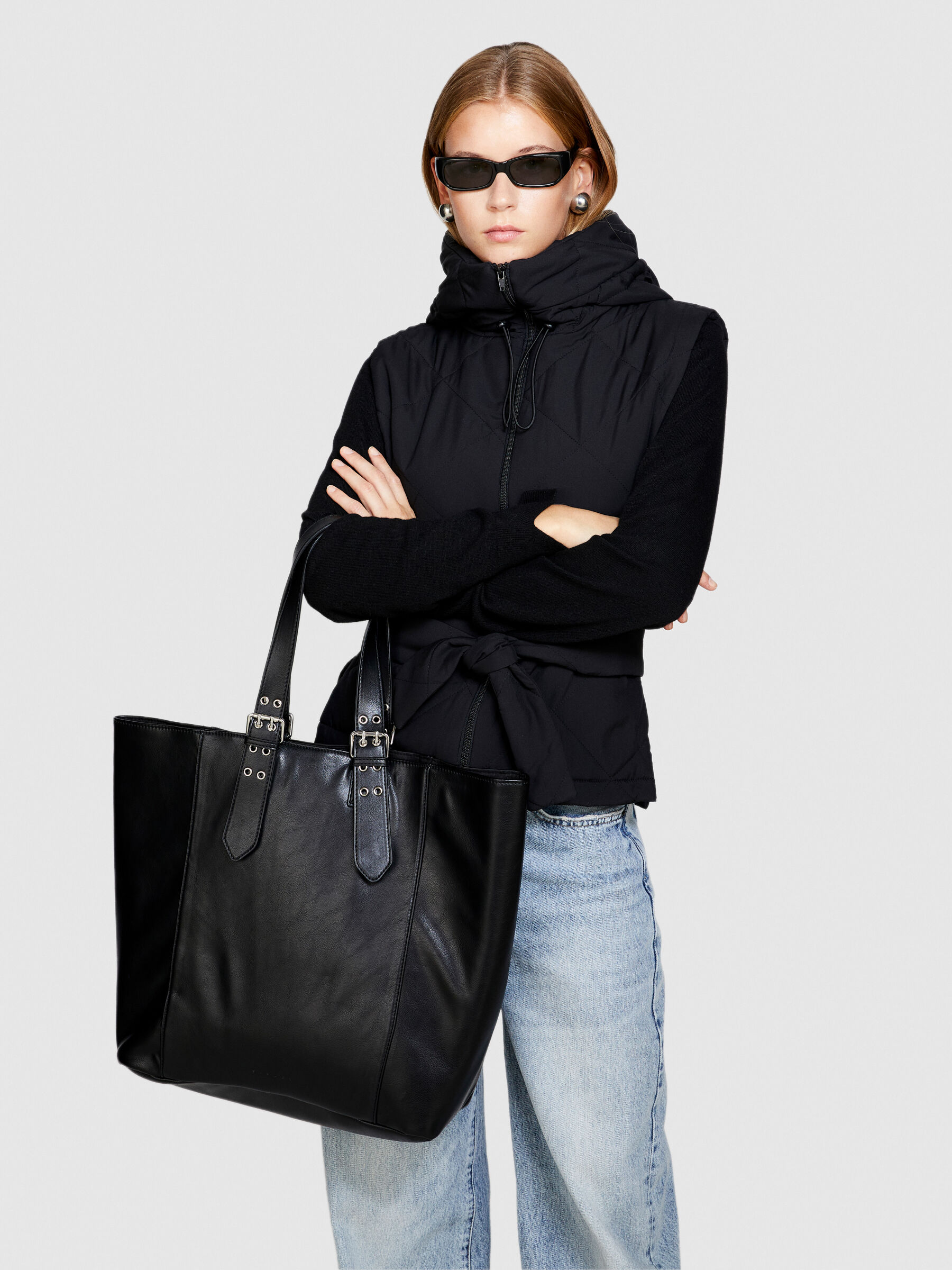 Borsa tote con fibbie Nero Donna Sisley