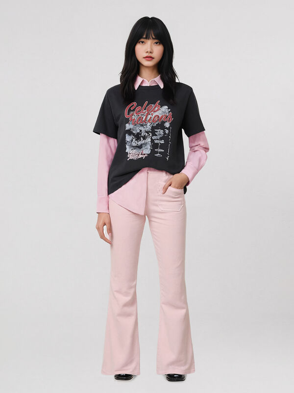 T-shirt over grigio melange con stampa - sisley k  t shirt manica corta | Sisley K