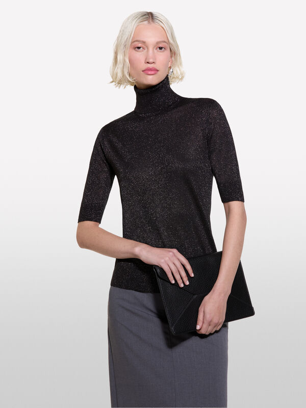 Dolcevita nero a maniche corte - maglie collo alto da donna | Sisley