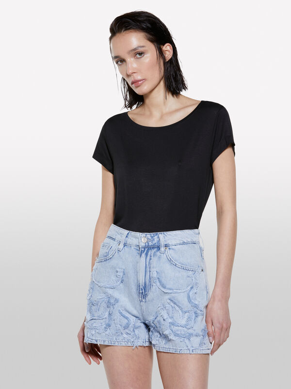 T-shirt nera a maniche corte  - t-shirt a manica corta da donna | Sisley