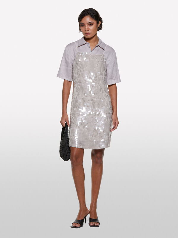 Camicia grigia a maniche corte in 100% lino  - camicie da donna | Sisley