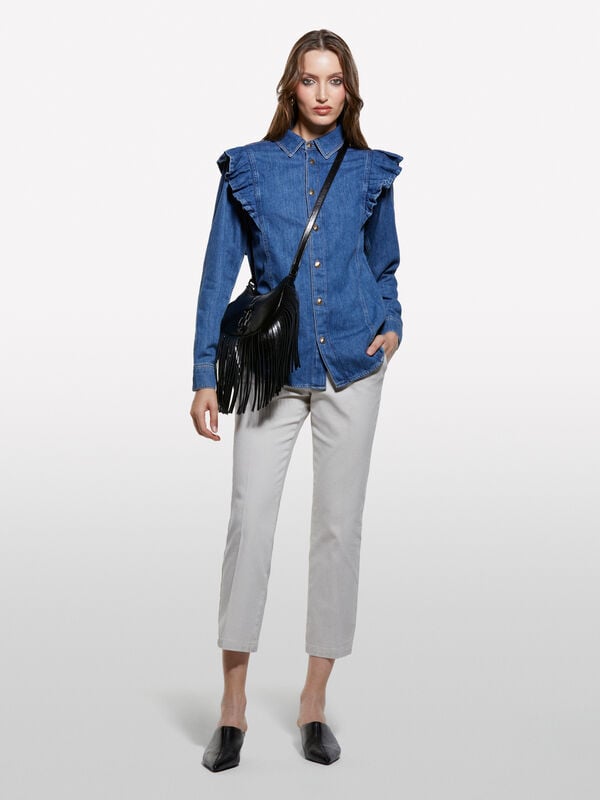 Camicia di jeans blu con volant Camicia di jeans blu con volant - camicie da donna | Sisley