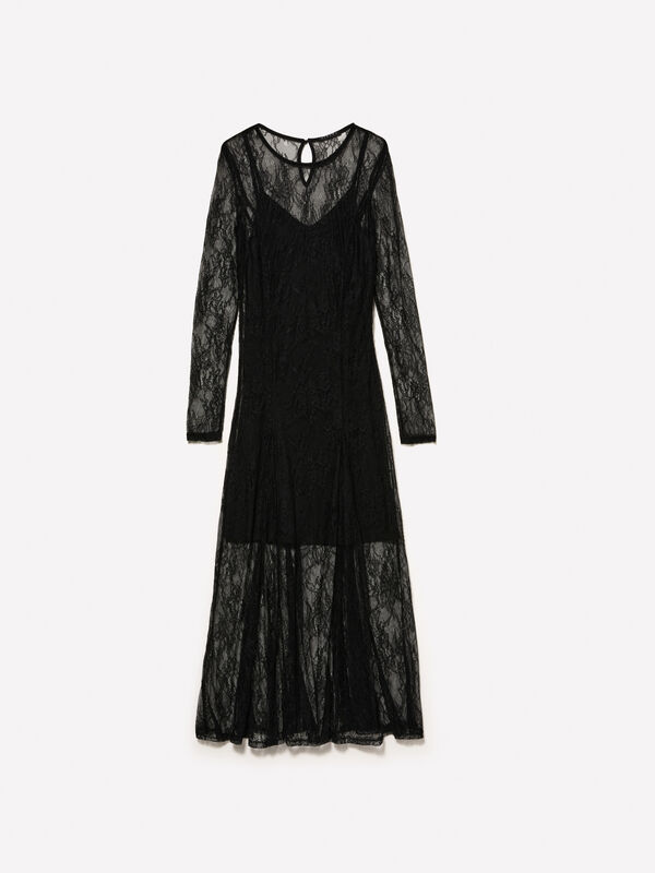Vestito nero midi in pizzo - vestiti midi da donna | Sisley