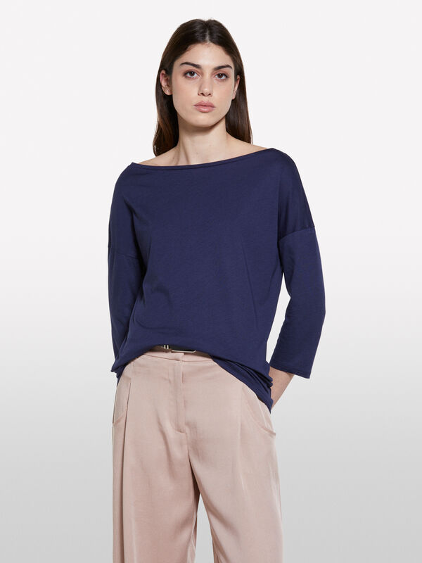 T-shirt blu con scollo a barca - t-shirt a manica lunga da donna | Sisley