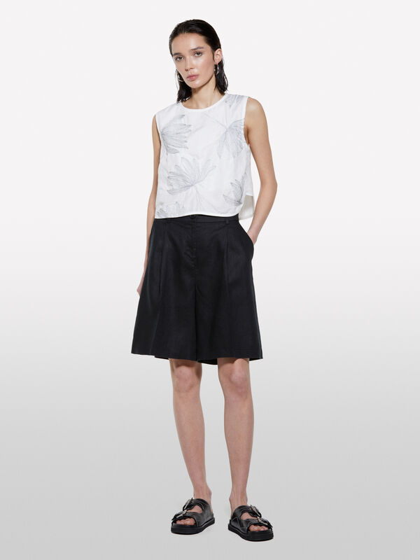 Bermuda nero in 100% lino - pantaloni shorts da donna | Sisley